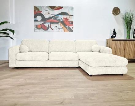 Canapé d'angle droit 4 places en tissu bouclette Rachel