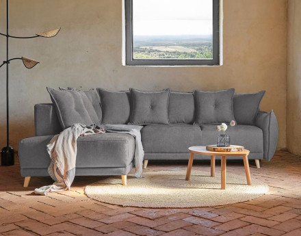 Lena - canapé d’angle gauche gris foncé convertible au style scandinave
