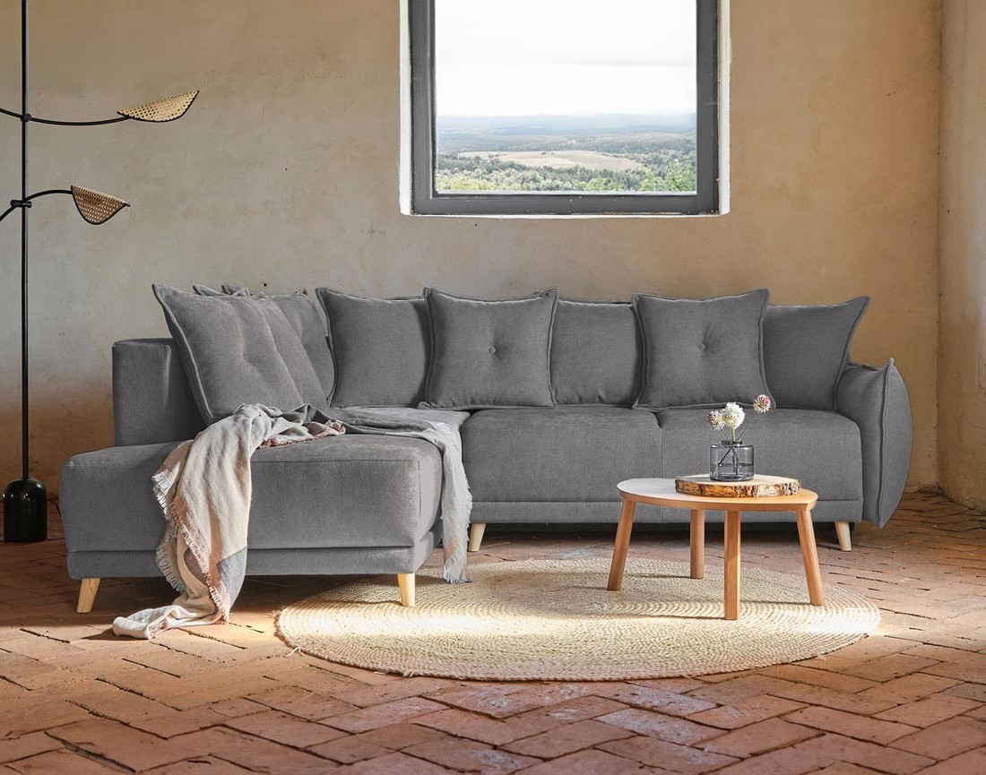 Lena - canapé d’angle gauche gris foncé convertible au style scandinave