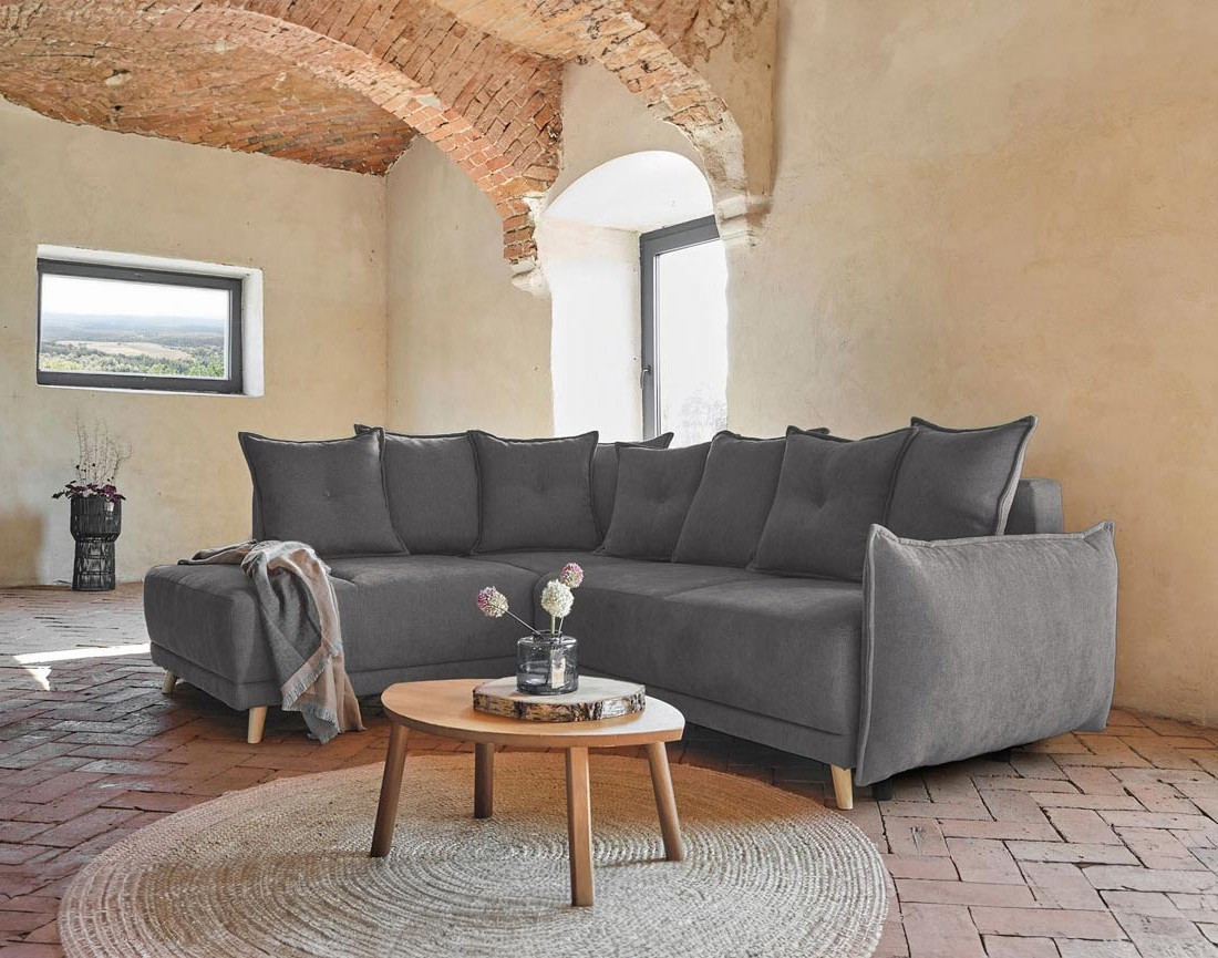 Lena - canapé d’angle gauche gris foncé convertible au style scandinave