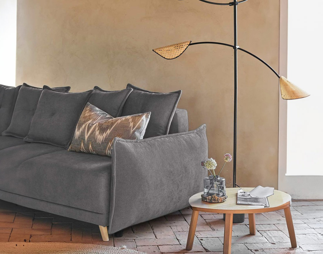 Lena - canapé d’angle gauche gris foncé convertible au style scandinave