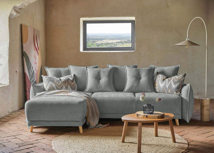 Lena - Canapé scandinave d'angle réversible convertible avec rangement