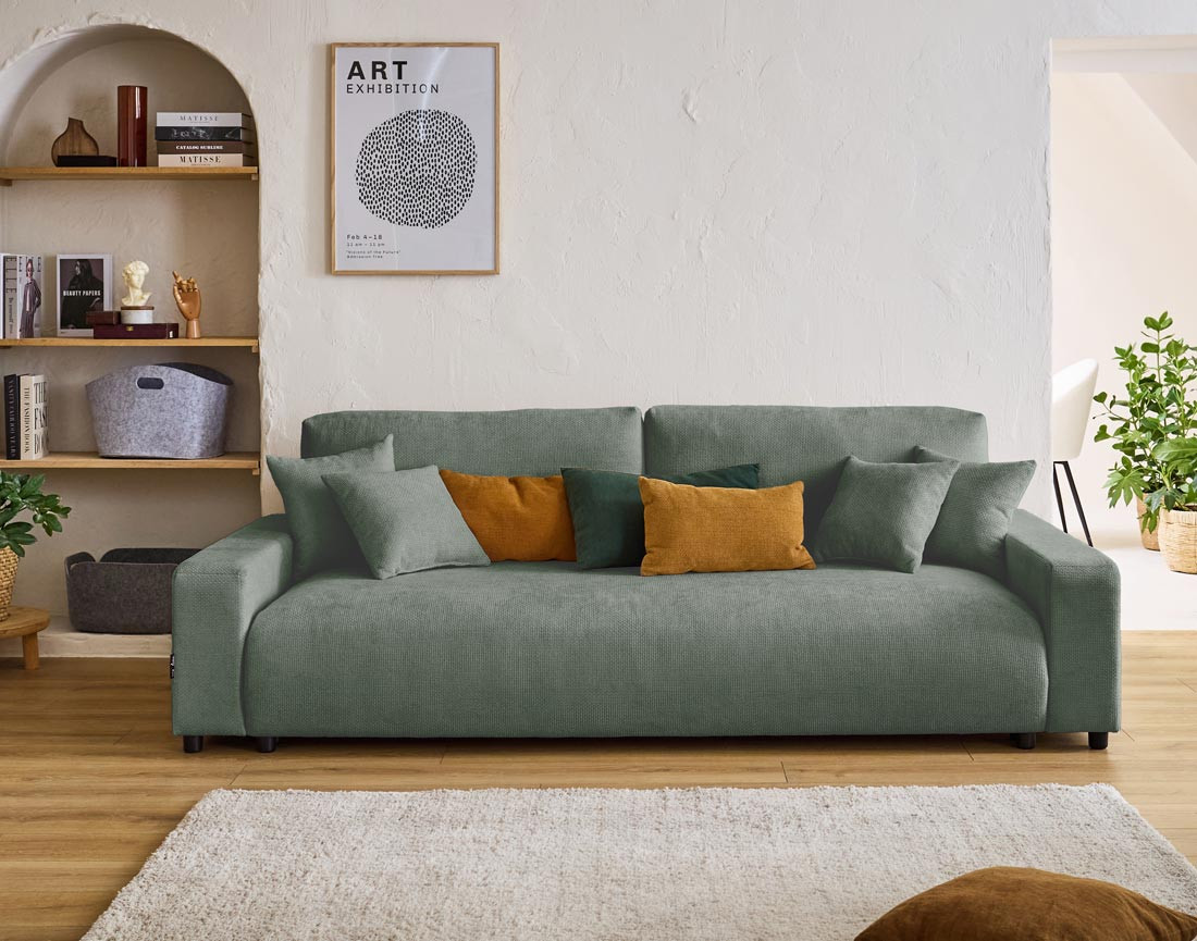 Canapé 3 places convertible avec coffre en velours texturé Pivoine