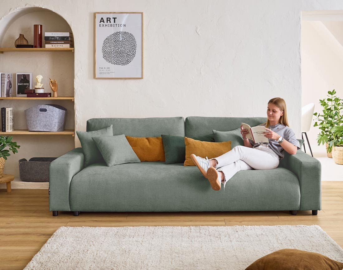 Canapé 3 places convertible avec coffre en velours texturé Pivoine