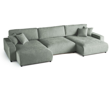 Canapé panoramique en U 7 places convertible avec coffre en velours texturé Pivoine