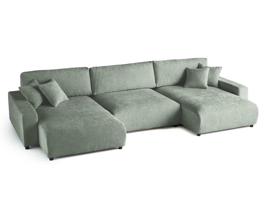 Canapé panoramique en U 7 places convertible avec coffre en velours texturé Pivoine