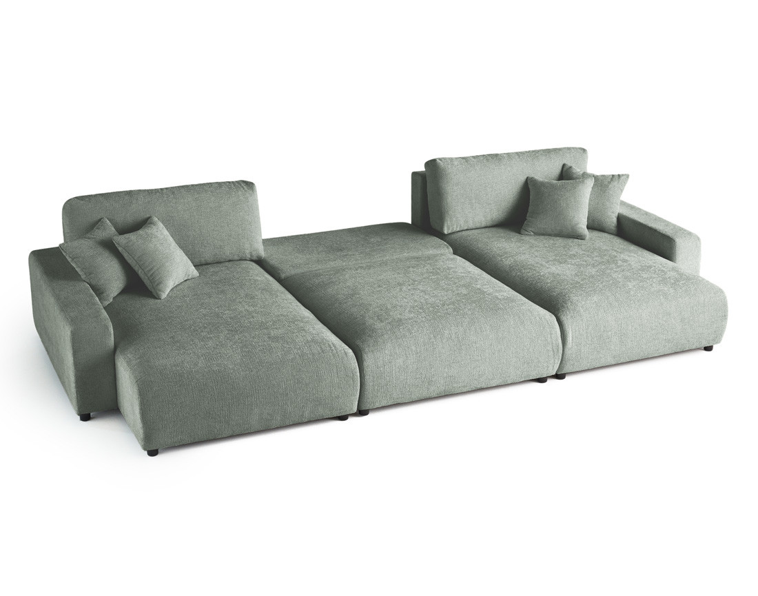 Canapé panoramique en U 7 places convertible avec coffre en velours texturé Pivoine