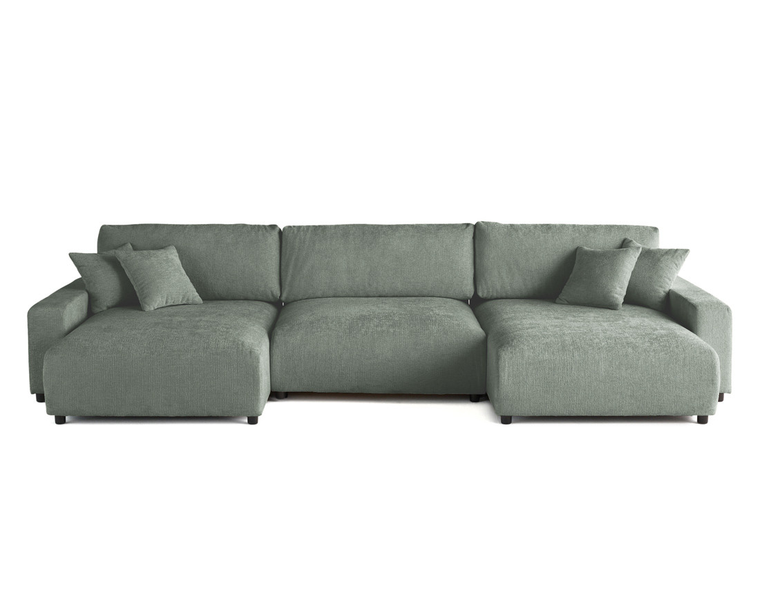 Canapé panoramique en U 7 places convertible avec coffre en velours texturé Pivoine