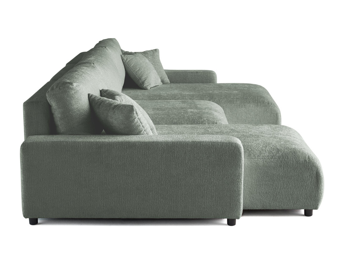 Canapé panoramique en U 7 places convertible avec coffre en velours texturé Pivoine