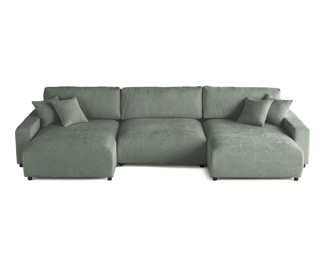 Canapé panoramique en U 7 places convertible avec coffre en velours texturé Pivoine