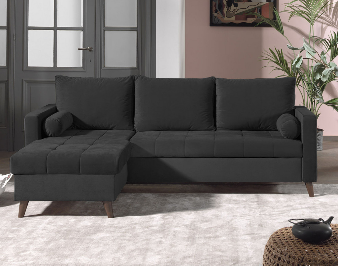 Polar - canapé d’angle réversible convertible en velours au design scandinave