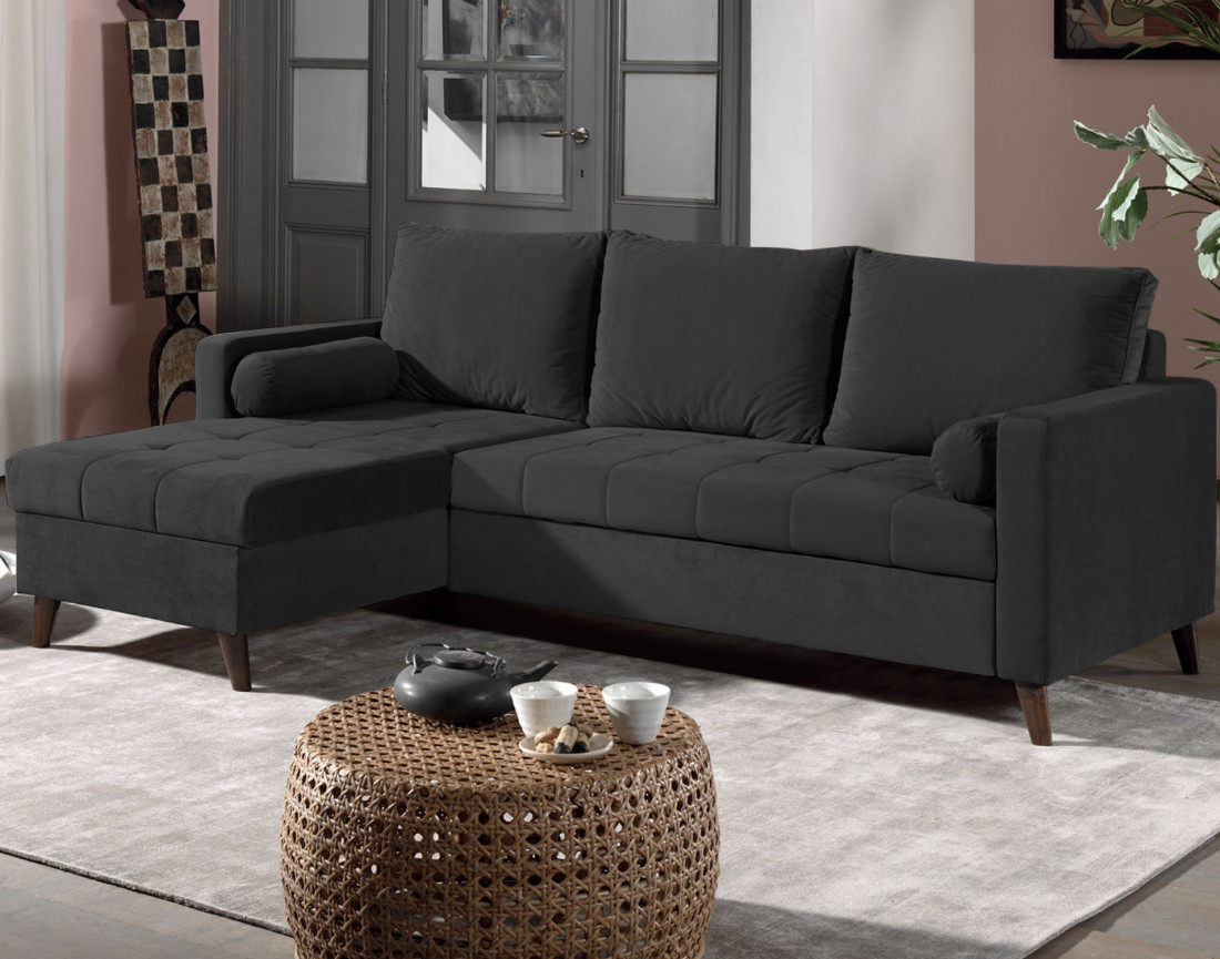 Polar - canapé d’angle réversible convertible en velours au design scandinave