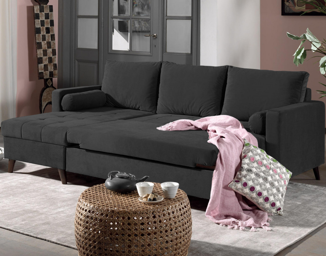 Polar - canapé d’angle réversible convertible en velours au design scandinave