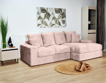 Canapé d'angle droit 4 places en fausse fourrure côtelée Andy