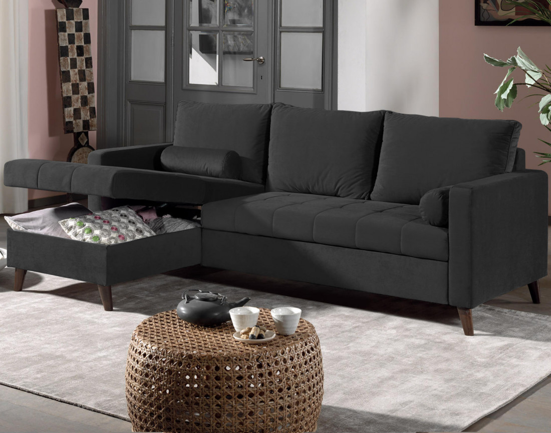 Polar - canapé d’angle réversible convertible en velours au design scandinave