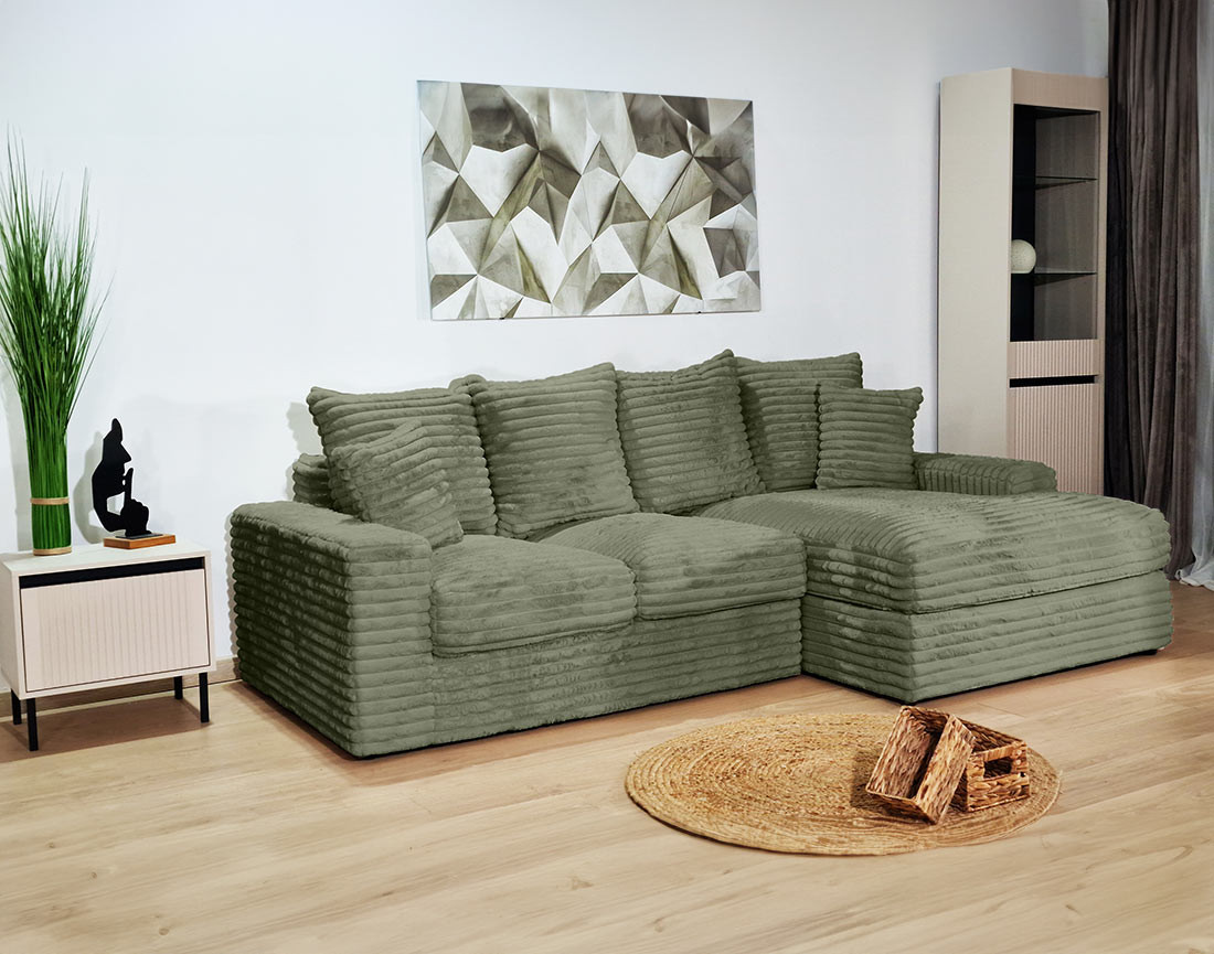 Canapé d'angle droit 4 places en fausse fourrure côtelée Andy