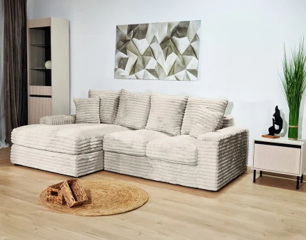 Canapé d'angle gauche 4 places en fausse fourrure côtelée Andy