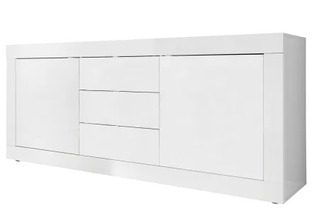 Buffet bas blanc 2 portes et 3 tiroirs 210 cm Milo