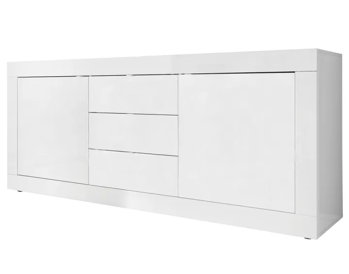 Buffet bas blanc 2 portes et 3 tiroirs 210 cm Milo