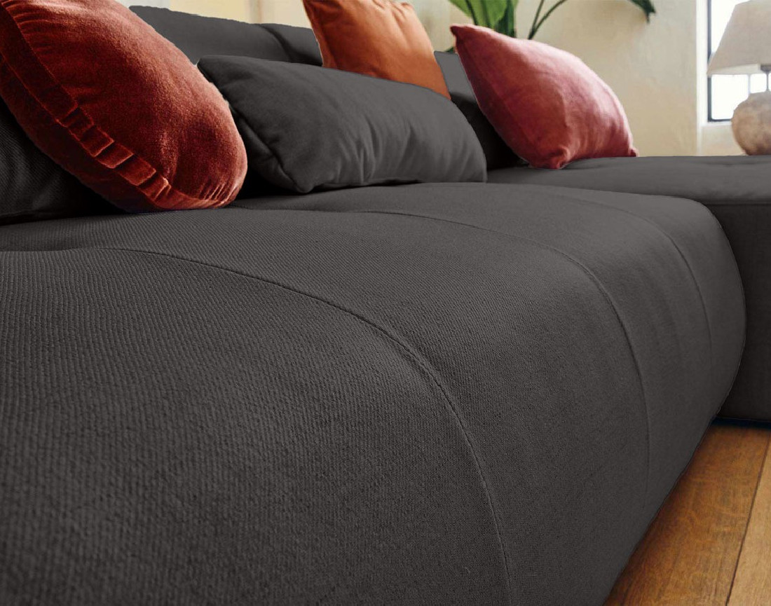 Canapé panoramique d'angle gauche 7 places en tissu Onyx