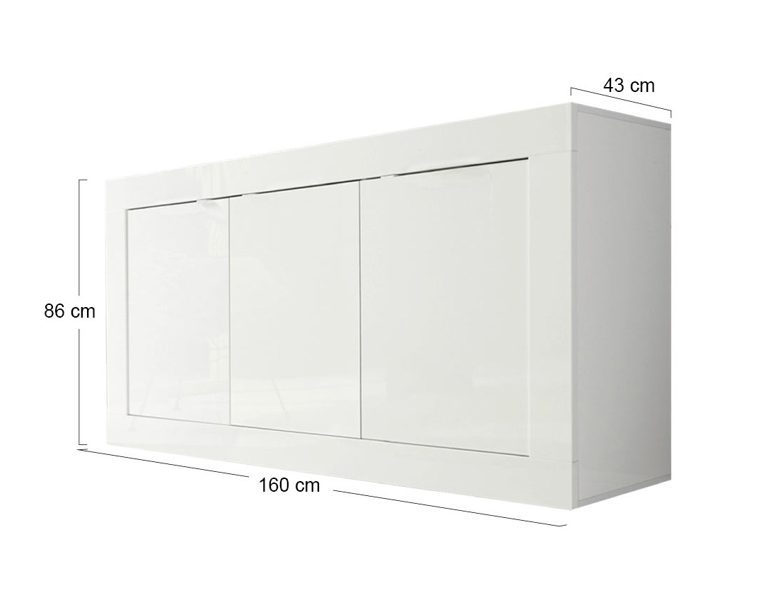 Buffet bas blanc 3 portes 160 cm Milo