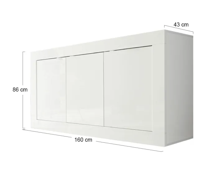 Buffet bas blanc 3 portes 160 cm Milo