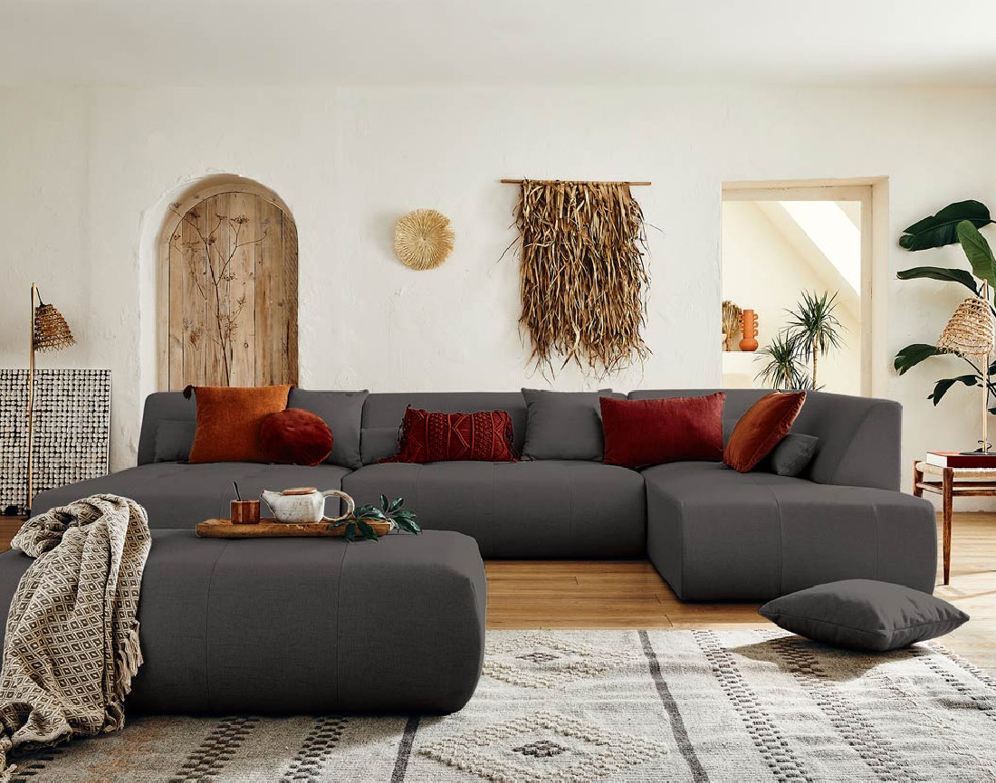 Canapé modulable panoramique d'angle droit 7 places - en tissu -Onyx