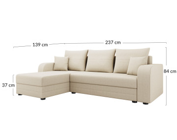 Canapé d'angle réversible 4 places convertible avec coffre en tissu Harvey