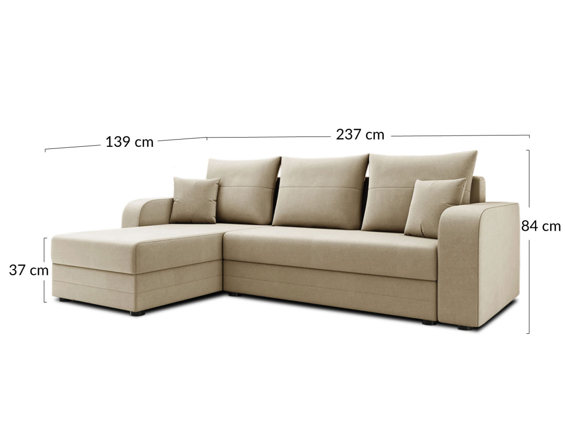 Harvey - canapé d'angle 4 places réversible convertible avec coffre en velours - style contemporain