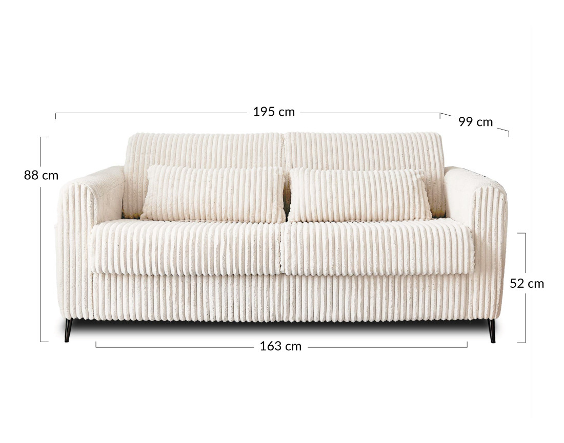 Canapé OWEN 3 places convertible express quotidien en grosses côtes | Best Mobilier