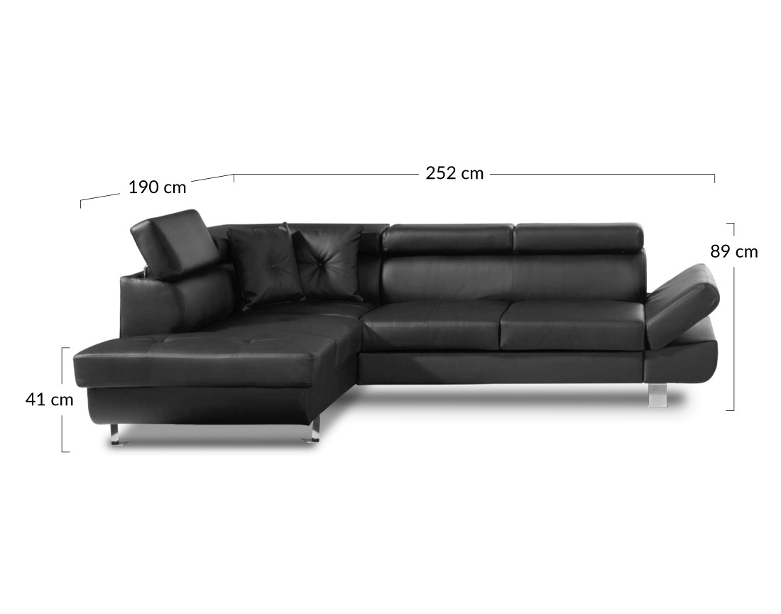 Canapé LISBONA d’angle gauche convertible en PU avec têtières réglables