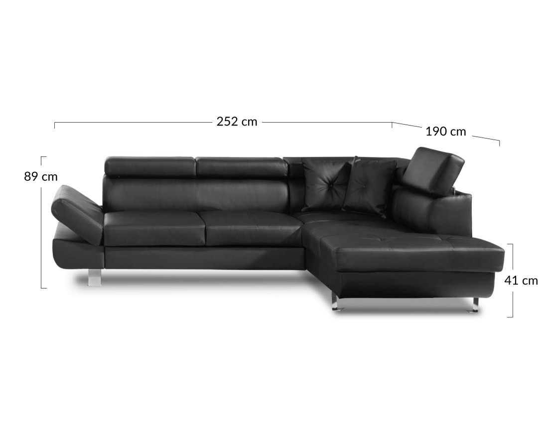 Canapé LISBONA d’angle droit convertible en PU avec têtières réglables