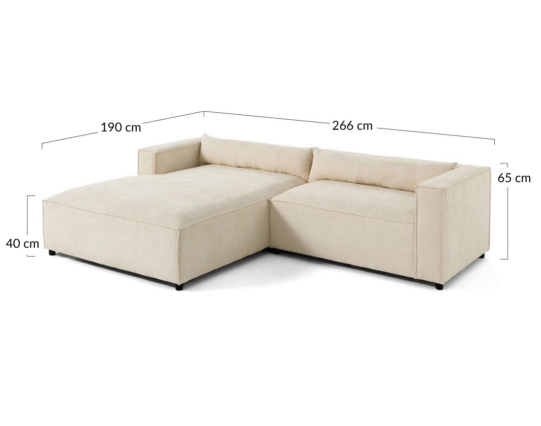 Canapé d'angle gauche 4 places en tissu velours relief Ela