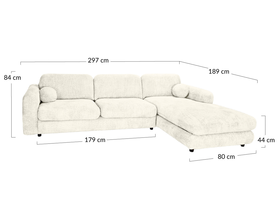Canapé d'angle droit 4 places en tissu bouclette Rachel