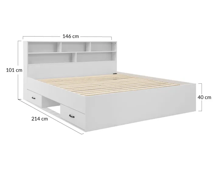 Lit avec rangements 140x190 cm sommier inclus bois Andrea