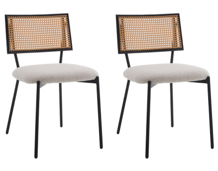 Lot de 2 chaises cannage en tissu bouclette Luciano