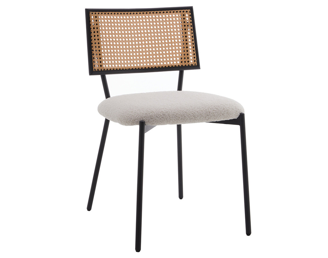 Lot de 2 chaises cannage en tissu bouclette Luciano