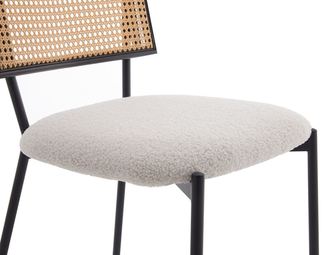 Lot de 2 chaises cannage en tissu bouclette Luciano