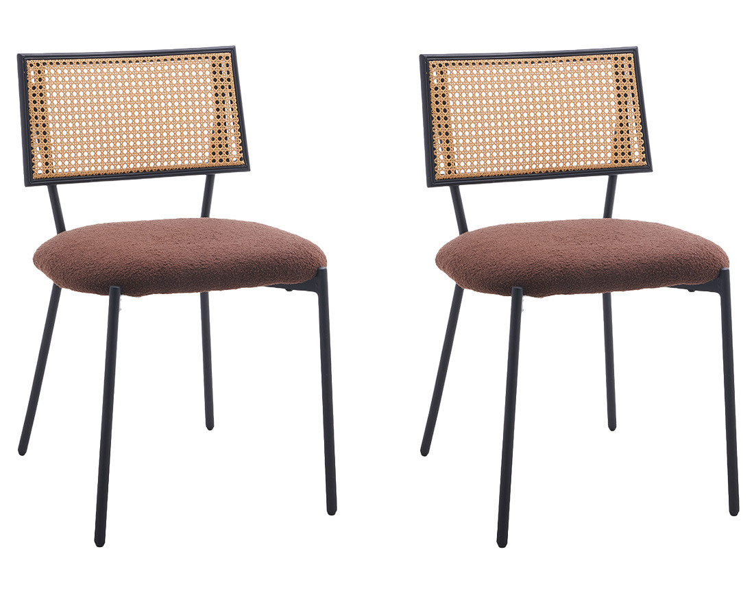 Lot de 2 chaises cannage en tissu bouclette Luciano