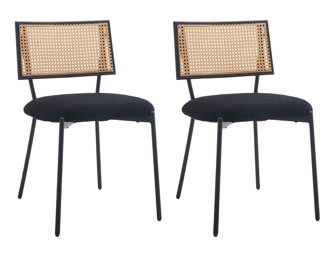 Lot de 2 chaises cannage en tissu bouclette Luciano