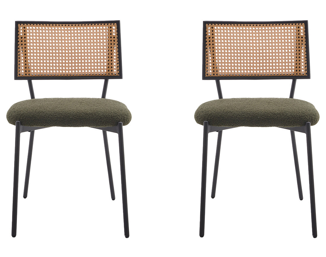 Lot de 2 chaises cannage en tissu bouclette Luciano