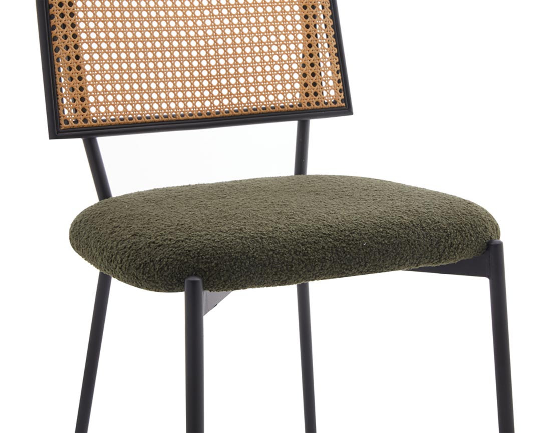 Lot de 2 chaises cannage en tissu bouclette Luciano