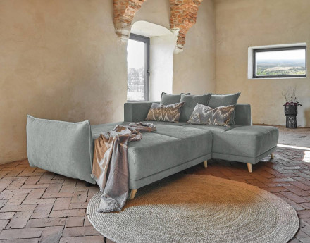 Lena - canapé d’angle droit gris clair convertible au style scandinave