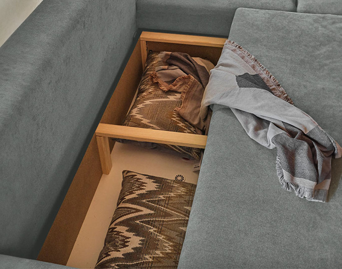 Lena - canapé d’angle droit gris clair convertible au style scandinave