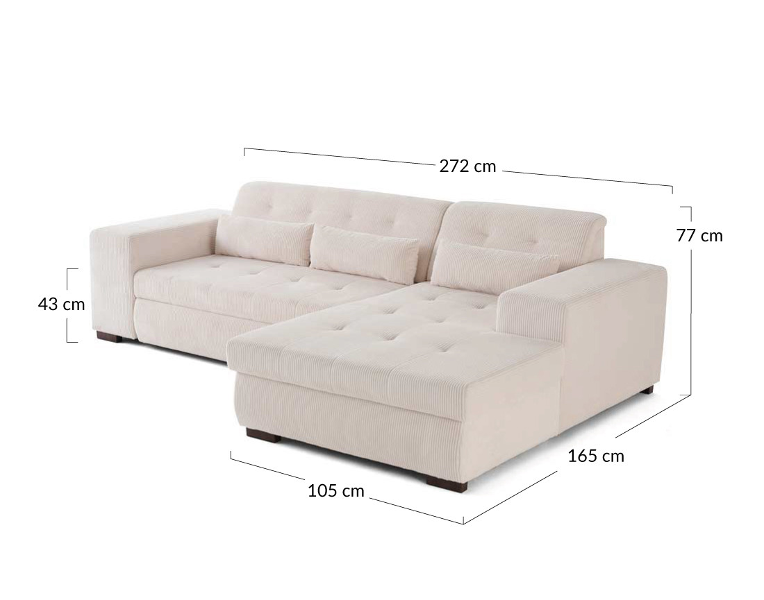 Canapé d'angle convertible Vermont 4 places avec coffre - angle droit