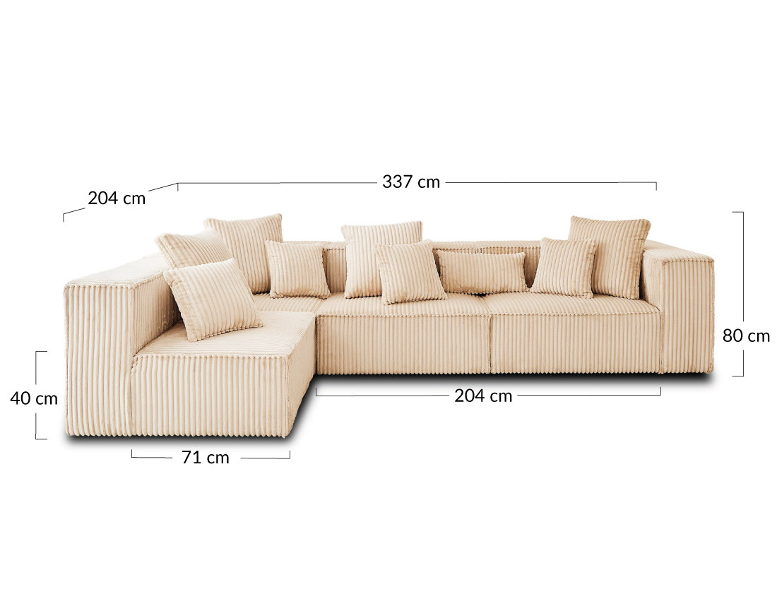 Canapé modulable d'angle gauche 5 places en velours côtelé grosses côtes Colombine