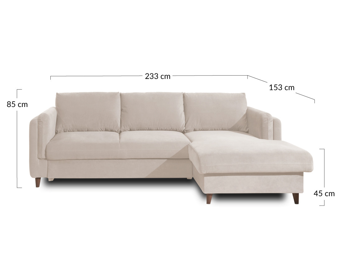 Canapé d'angle droit convertible avec coffre 4 places en velours Brooke