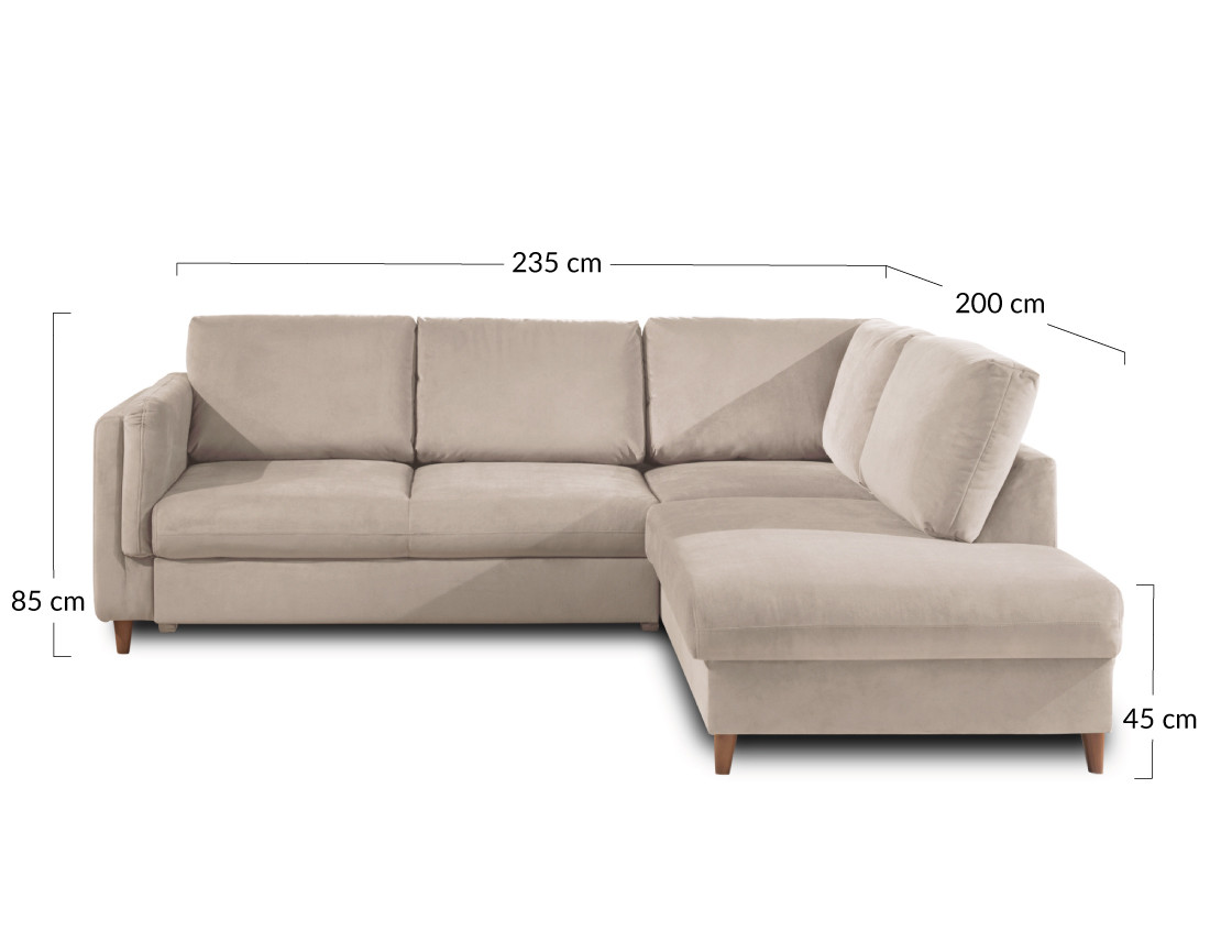 Canapé d'angle droit convertible 5 places en velours Brooke
