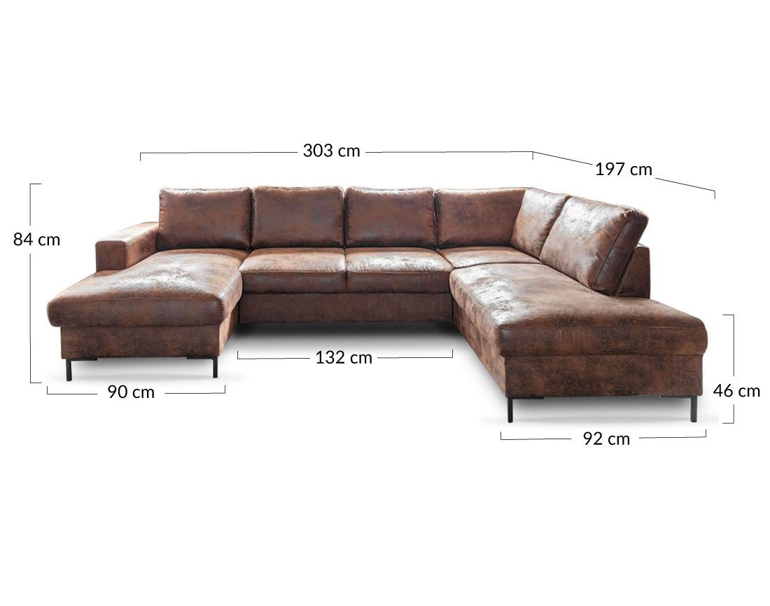 Canapé panoramique d'angle droit 7 places en microfibre Lilly