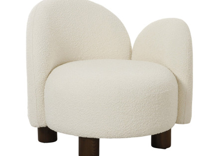 Fauteuil accoudoir droit pieds en frêne massif en tissu bouclette Leonardo